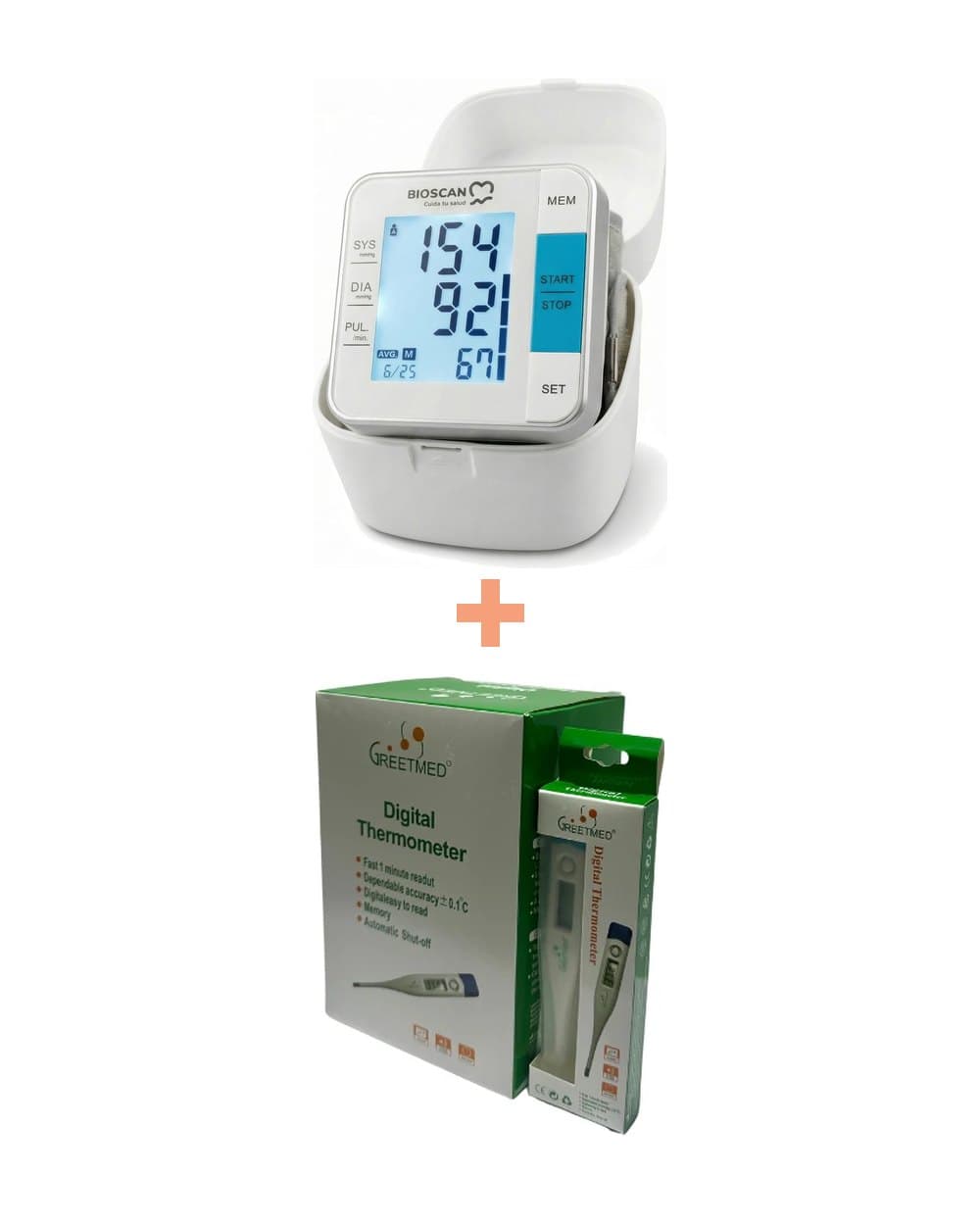 Kit Tensiómetro BIOSCAN W02 + Termómetro Digital GreetMed