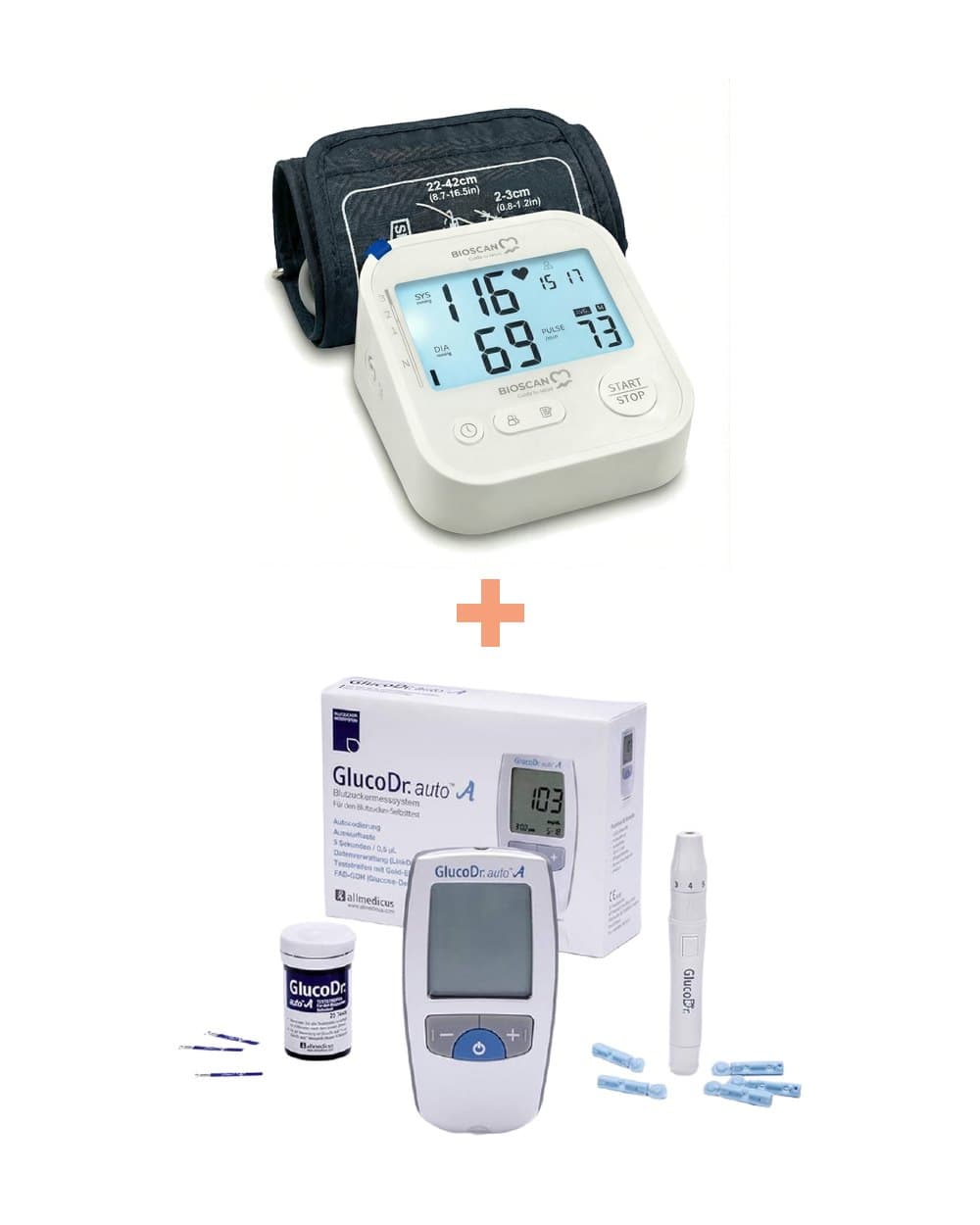 Kit Tensiómetro BIOSCAN F1701T + Glucómetro Gluco DR